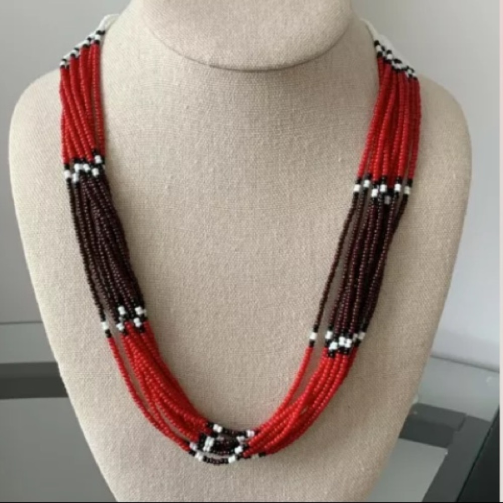 10 Strand Vintage Multi Color Beaded Necklace